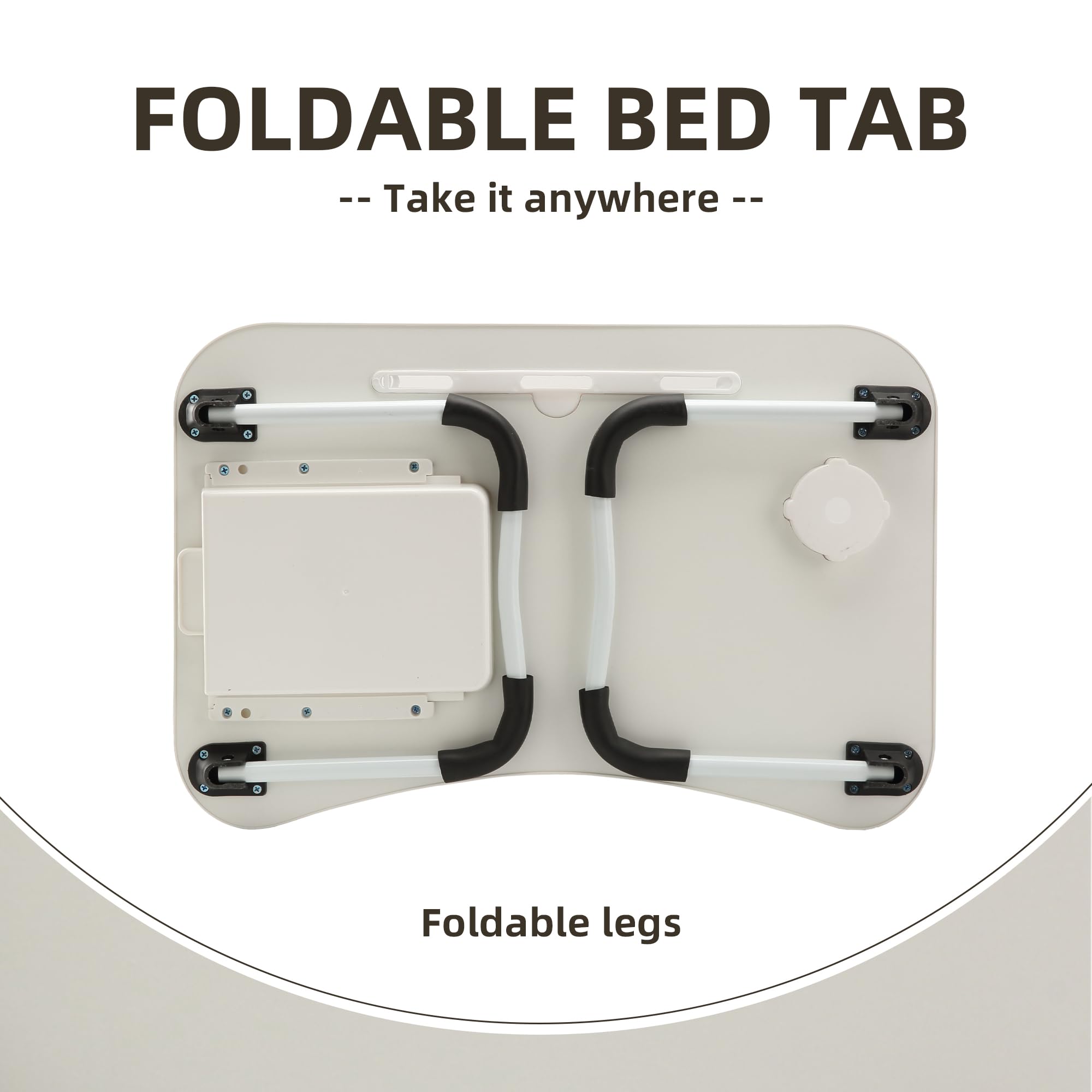 EAQ Foldable Laptop Bed Tray Table with Cup Holder, Storage Drawer & Bookshelf - Portable Work Desk for Laptop, Reading & Writing on Bed, Couch or Sofa - Perfect for Home Office, Study & Relaxation (White)