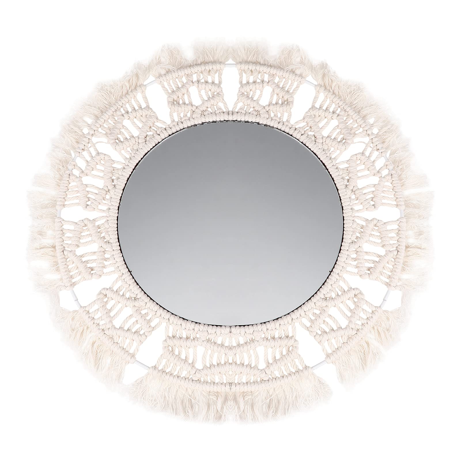 Bohemian Cotton Rope Mirror - Handwoven Wall Decor with Woven Design, Nordic Style Makeup Mirror & Photo Prop for Home, Bedroom, Bathroom, Living Room Decor