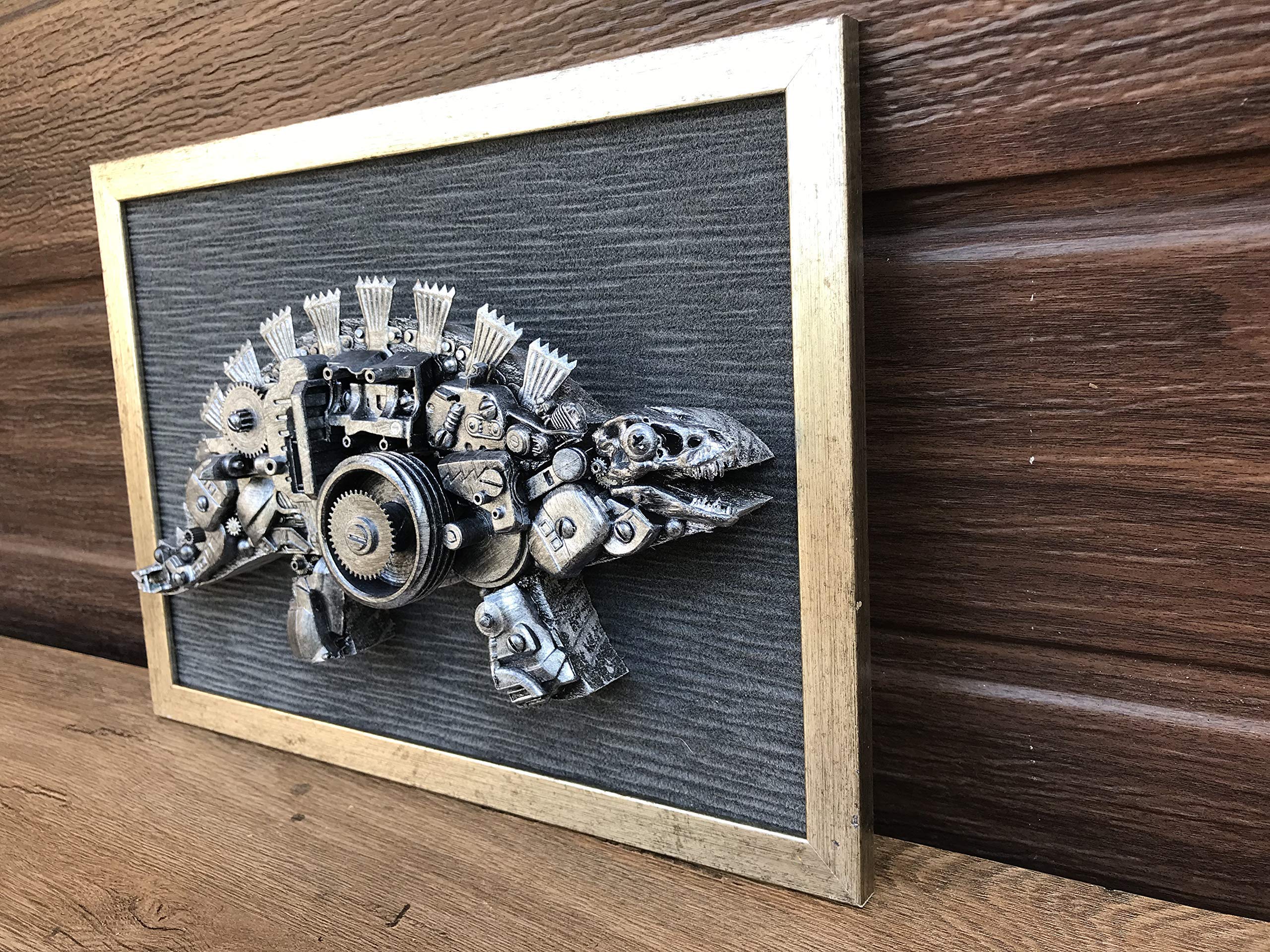 Steampunk Dinosaur Painting - Industrial Wall Decor & Junk Art for Home, Office, or Man Cave | Unique Steampunk Art Gift for Sci-Fi Fans