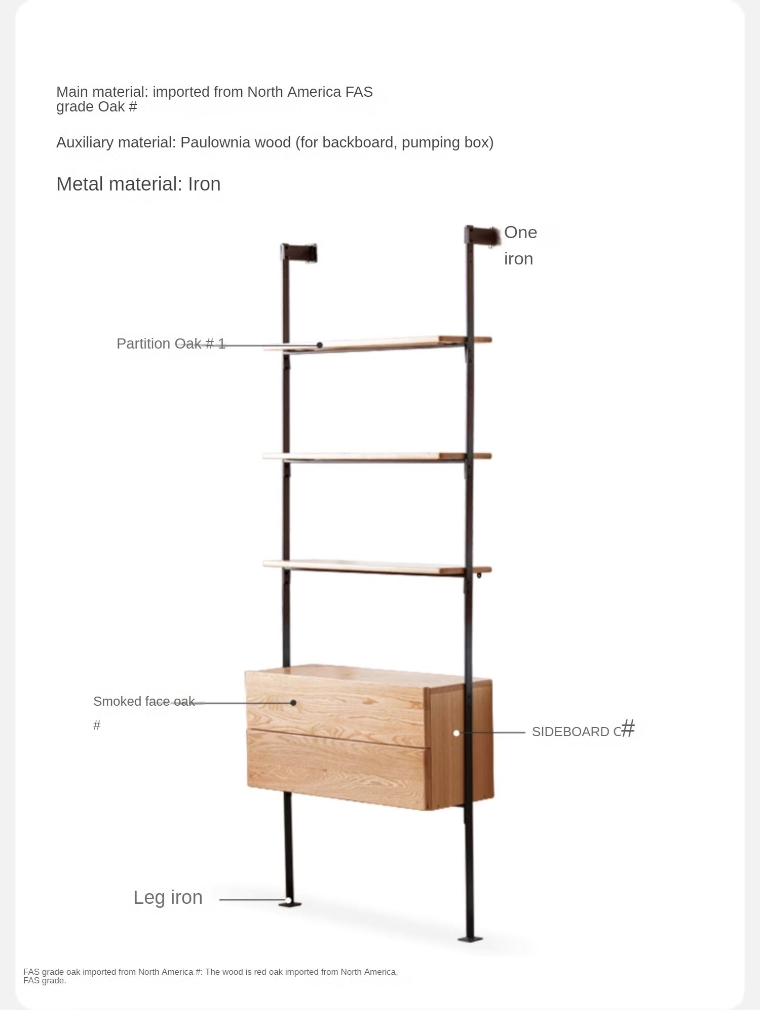Solid Oak Wood Industrial Style Multi-Tier Storage Shelf - Perfect for Home Office, Garage & Living Room Organization