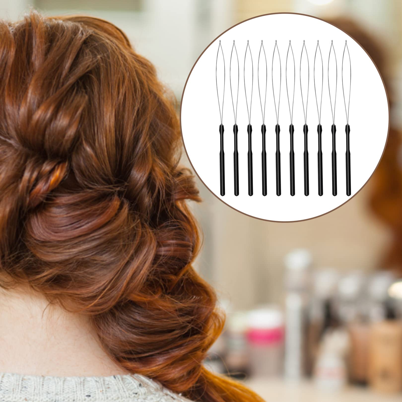5pcs Hair Extension Loop Needle Threader Pulling Hook Tool with Beads - Professional Micro Links Hair Feather Extensions Kit for Styling & DIY Hair Accessories (Black) - Perfect for Salon, Home Use & Hair Styling Enthusiasts