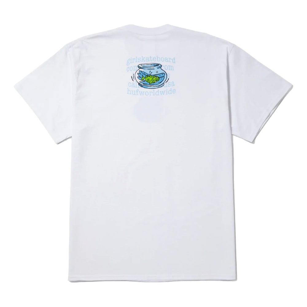 HUF x CRAILTAP Fish Bowl Short Sleeve T-Shirt - White | Men's Graphic Tee for Skateboarding & Streetwear Fashion