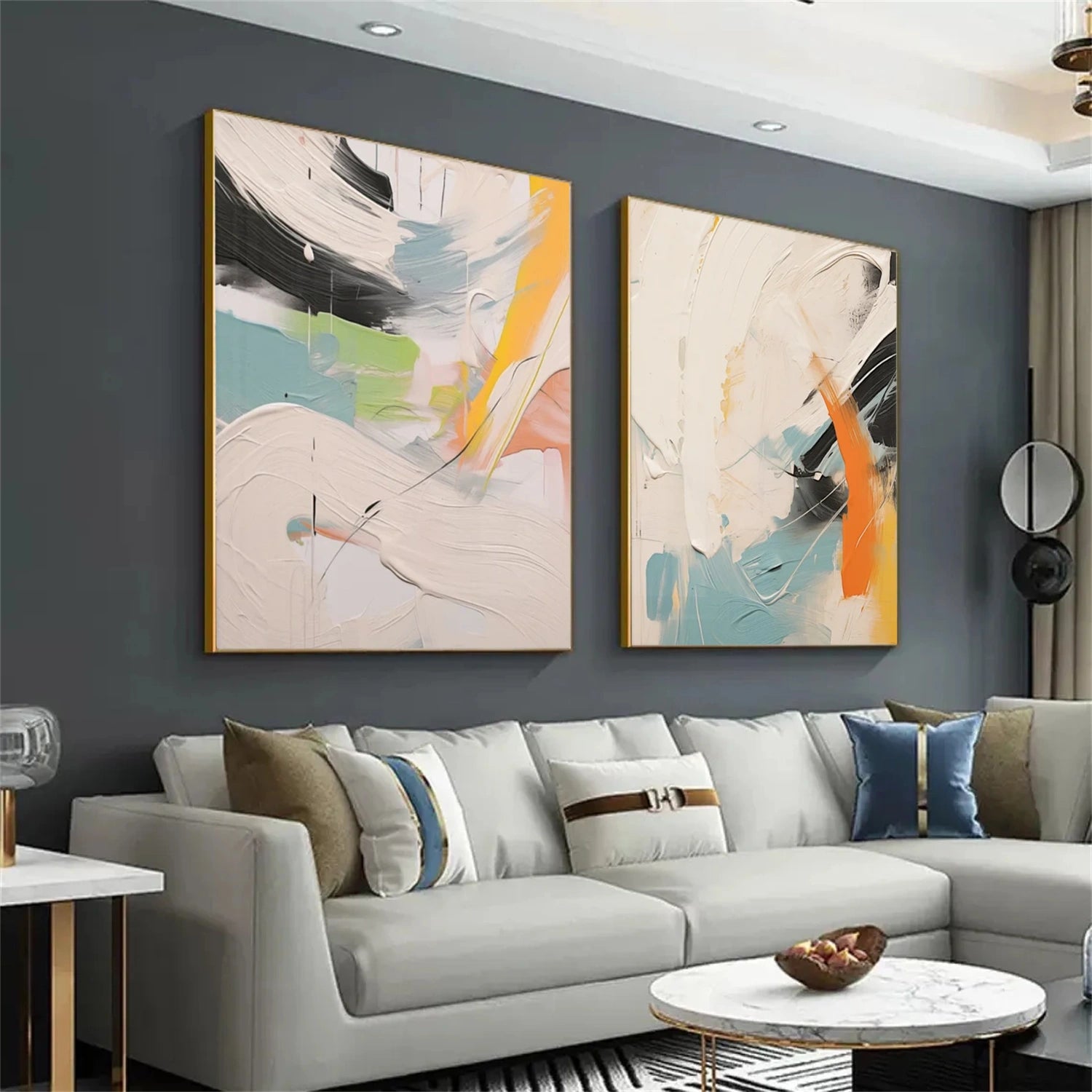 Abstract Painting Set of 2 - Modern Wall Art for Living Room & Bedroom Decor | #AB411 | Handmade Canvas Artwork for Home & Office Interior Design
