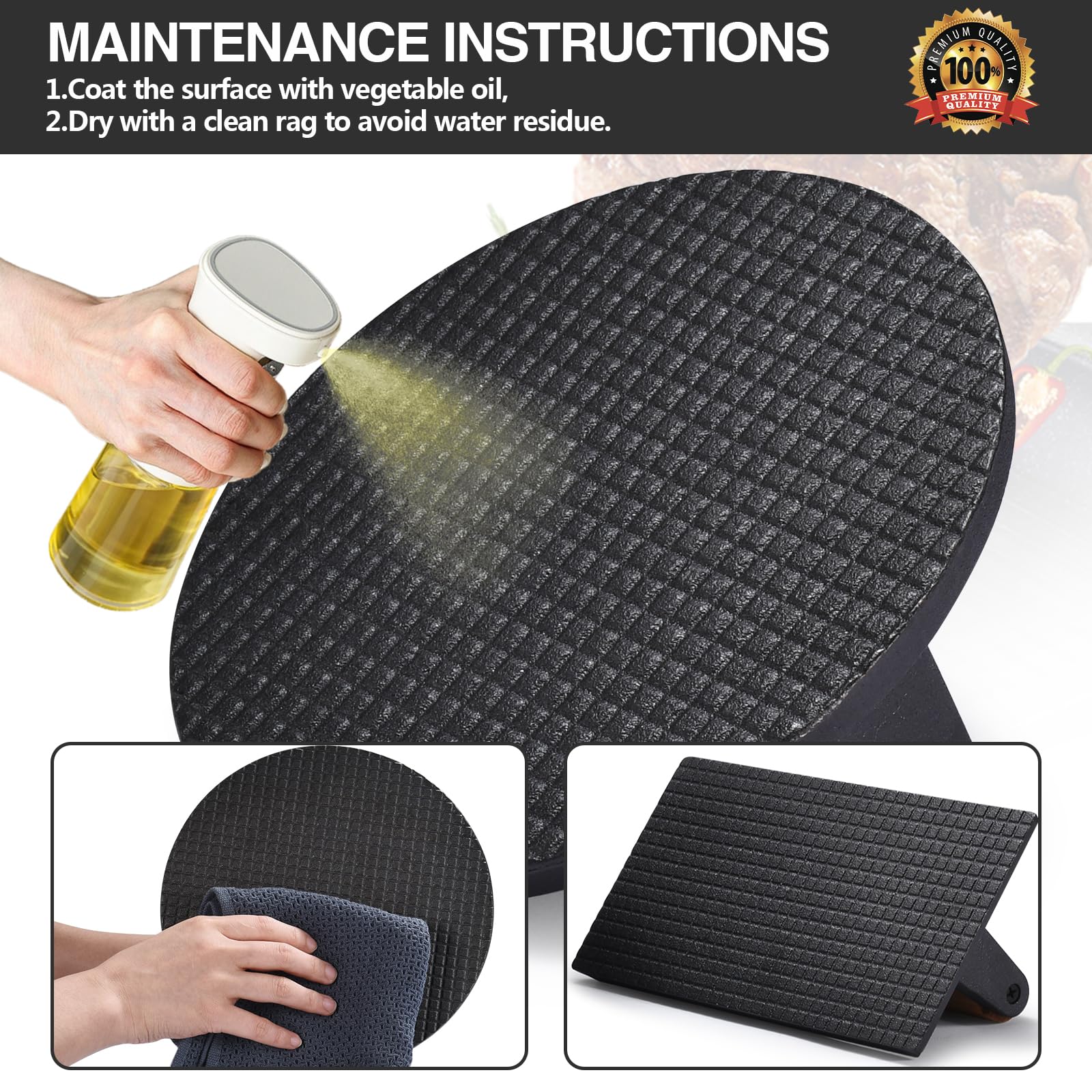 Heavy-Duty 8.5 Inch Cast Iron Burger Press & 8.2 Inch Rectangle Grill Press Set - 3lbs Smash Bacon Press & 2lbs Sandwich Press for Hamburgers, Panini, Steak - Food-Grade with Wood Handle - Perfect for BBQ, Grilling & Home Cooking