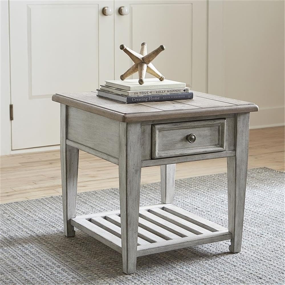 Liberty Furniture Industries Heartland Drawer End Table - Antique White Nightstand for Bedroom, Living Room & Office | Side Table with Storage
