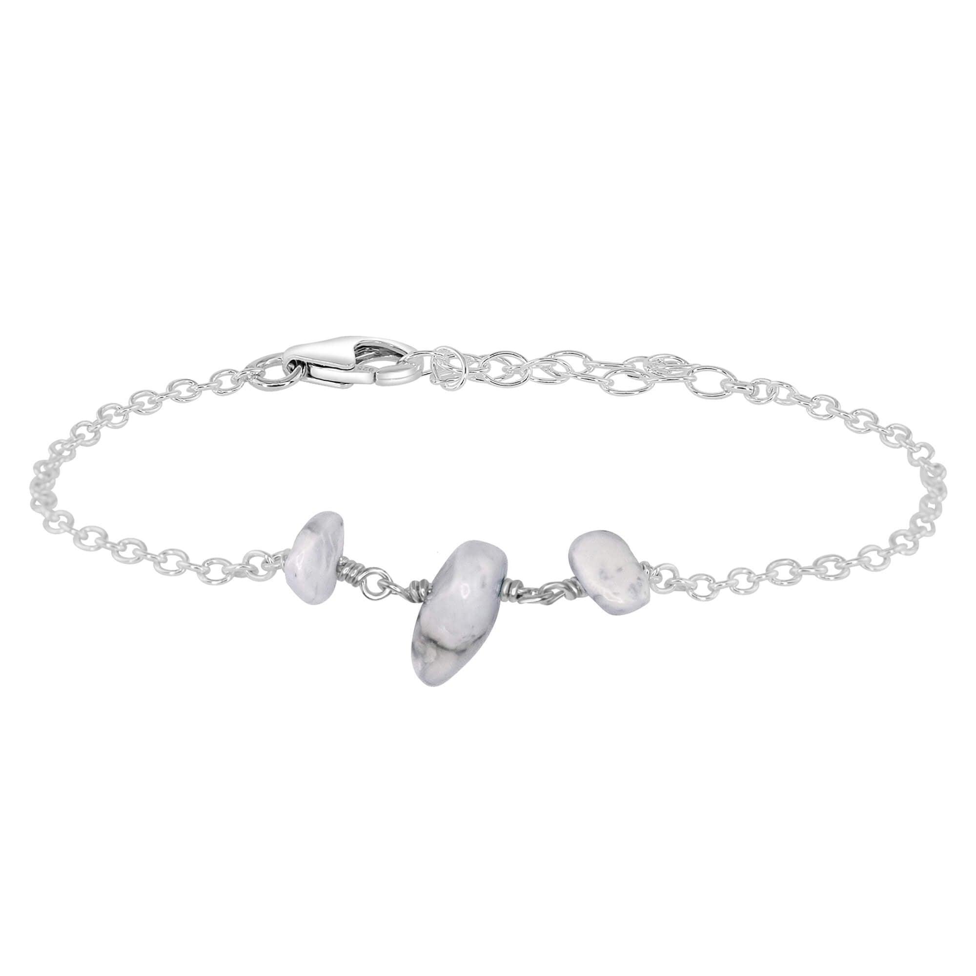 White Howlite Beaded Chain Bracelet for Women - Natural Stone Healing Jewelry for Stress Relief & Positive Energy - Perfect for Yoga, Meditation & Everyday Wear