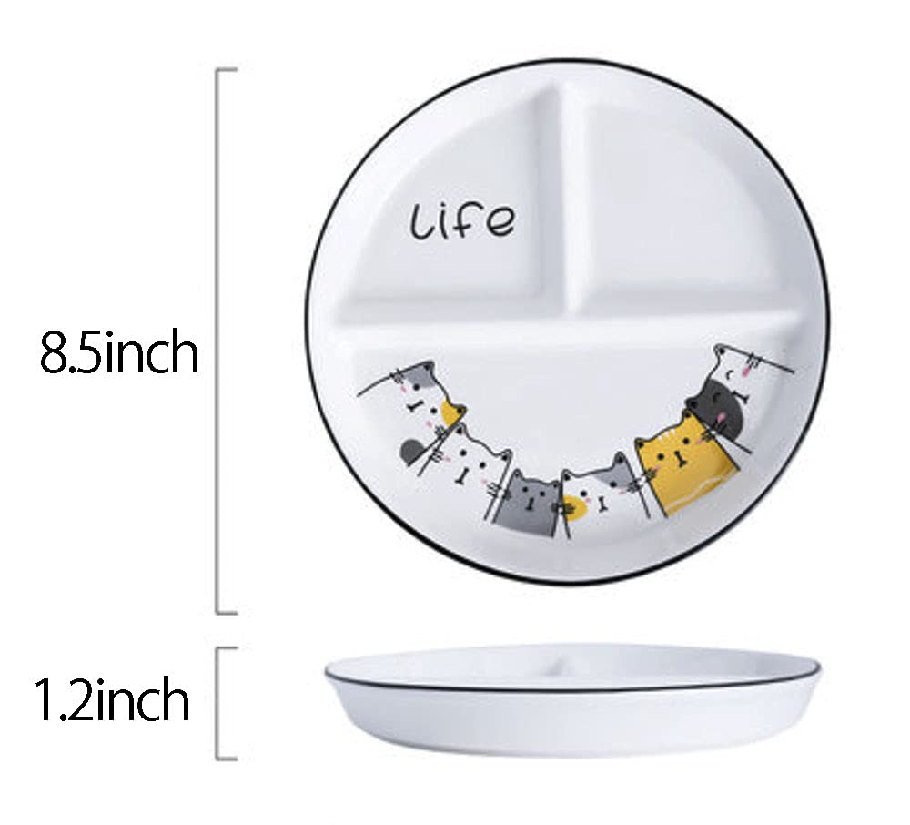 Ceramic Cartoon Cat Round Divided Dinner Plate - Fun Luncheon & Salad Dish for Kids, Parties, and Home Decor | Perfect for Meals, Snacks, and Stylish Table Setting