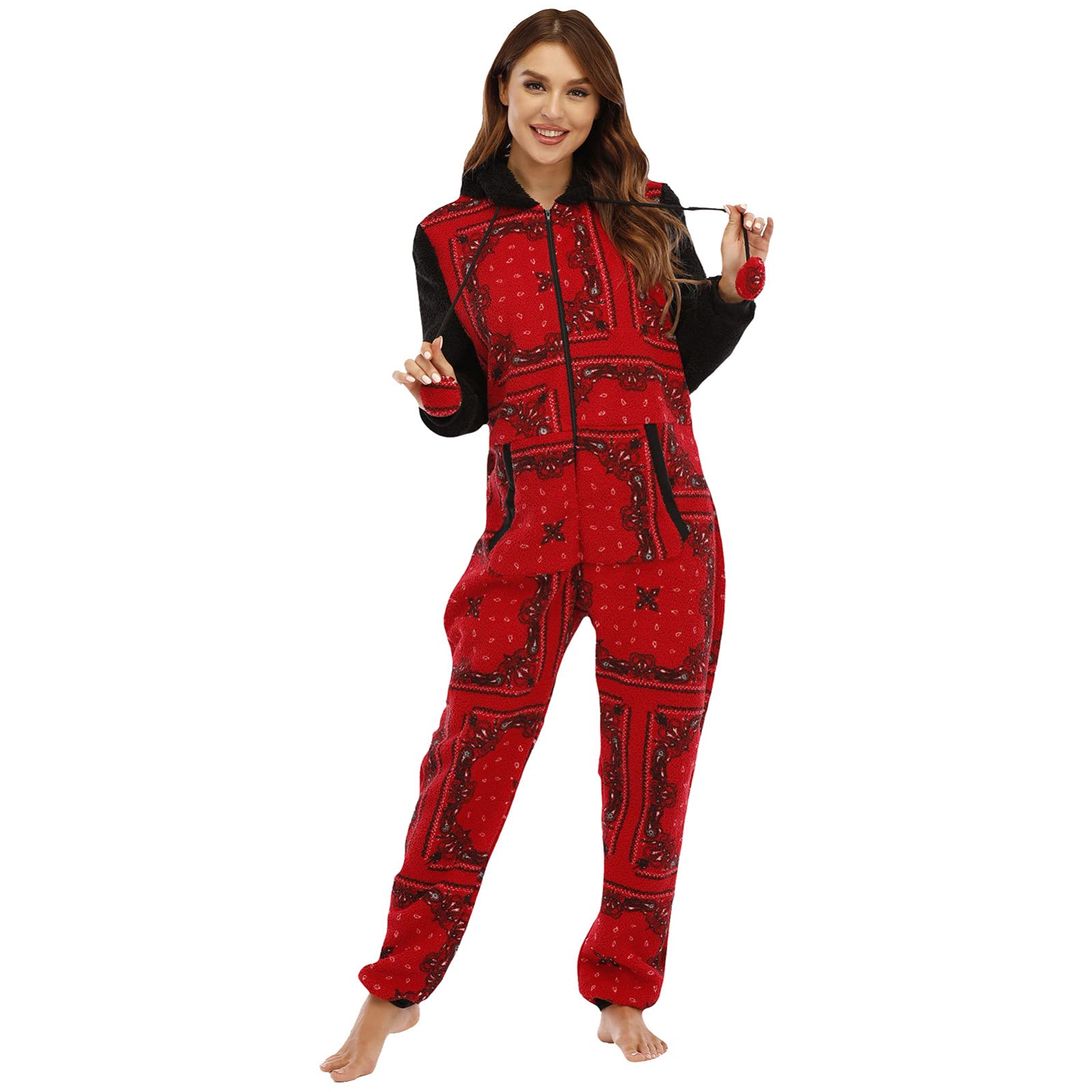 Cozy Christmas Fleece Hooded Onesie Pajamas for Women & Men - Soft Winter Sleepwear, Lounge Wear, and Romper Jumpsuit - Perfect for Holiday Parties, Family Gatherings, and Cozy Nights at Home