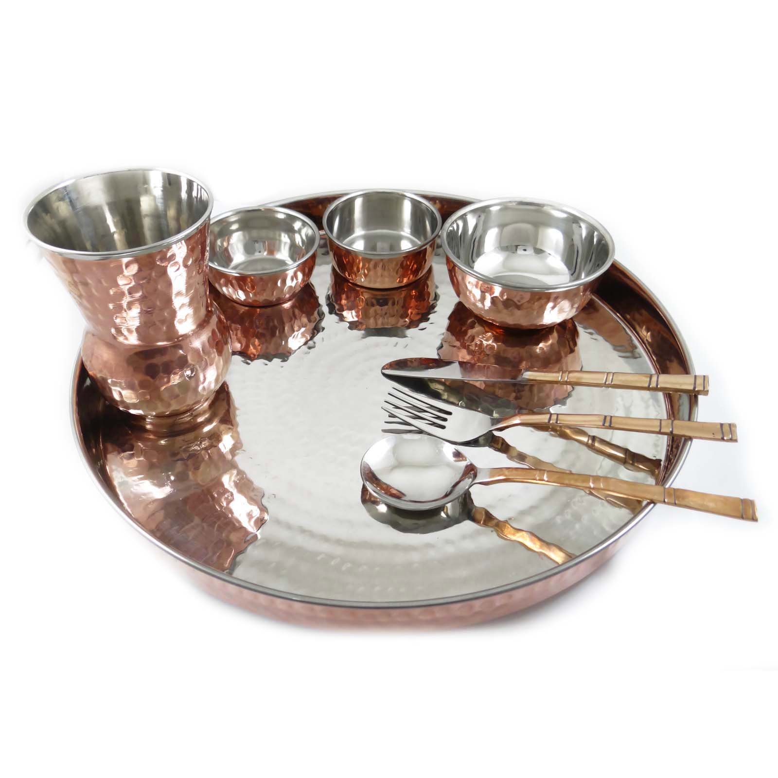 Premium 8-Piece Indian Copper Thali Dinner Set - Traditional Handcrafted Copper Tableware for Healthy Meals | Ideal for Indian Cuisine, Festive Dining & Ayurvedic Wellness