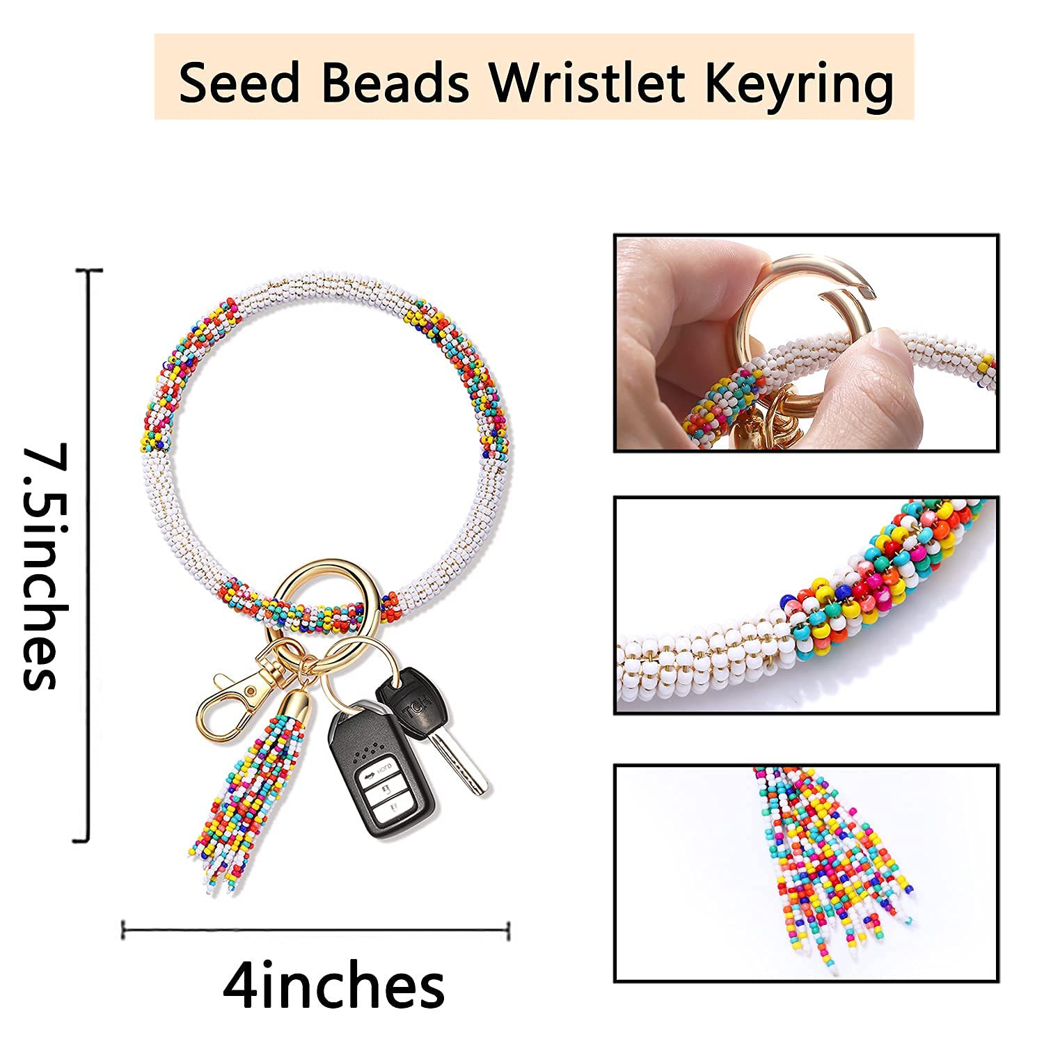 Handmade Beaded Keychain Bracelet for Women - Stylish Tassel Key Ring Holder for House & Car Keys - Boho Wristlet Accessory for Everyday Use, Gifts & Travel