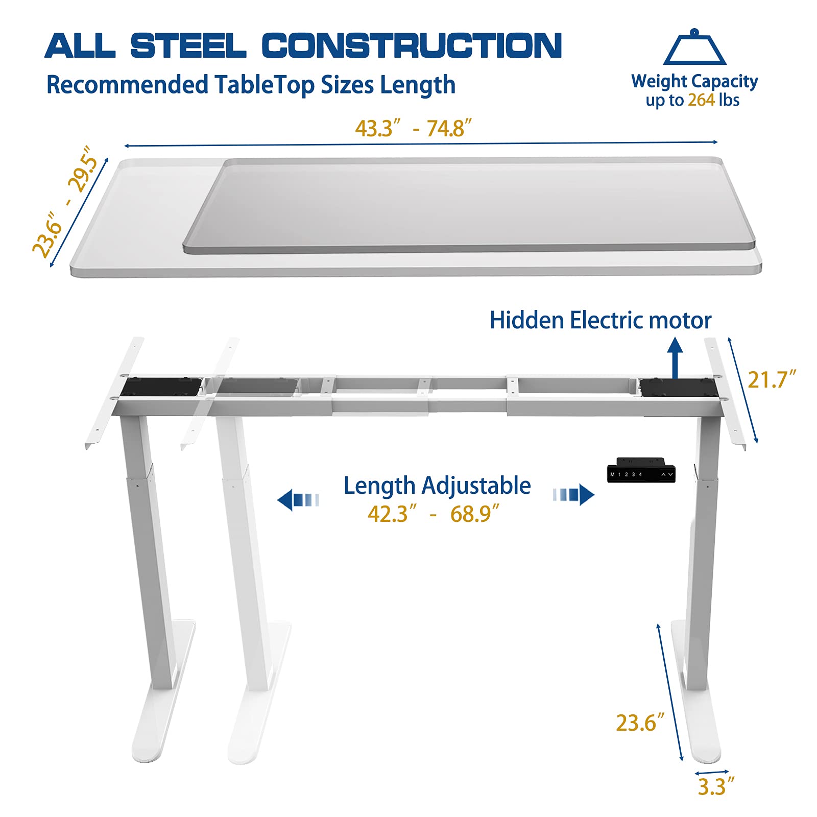 AIMEZO Dual Motor Electric Standing Desk Frame - Height Adjustable with 4 Memory Presets & USB Charging Port for Home Office (2-Tier Legs, White) | Perfect for Work from Home, Gaming Setup & Study Room Ergonomics