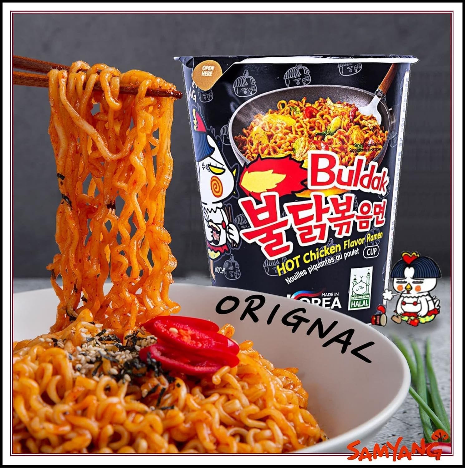 Samyang Buldak Spicy Hot Chicken Stir Fried Cup Noodles (6-Pack) - Instant Korean Ramen for Quick Meals, Snacks & Late Night Cravings