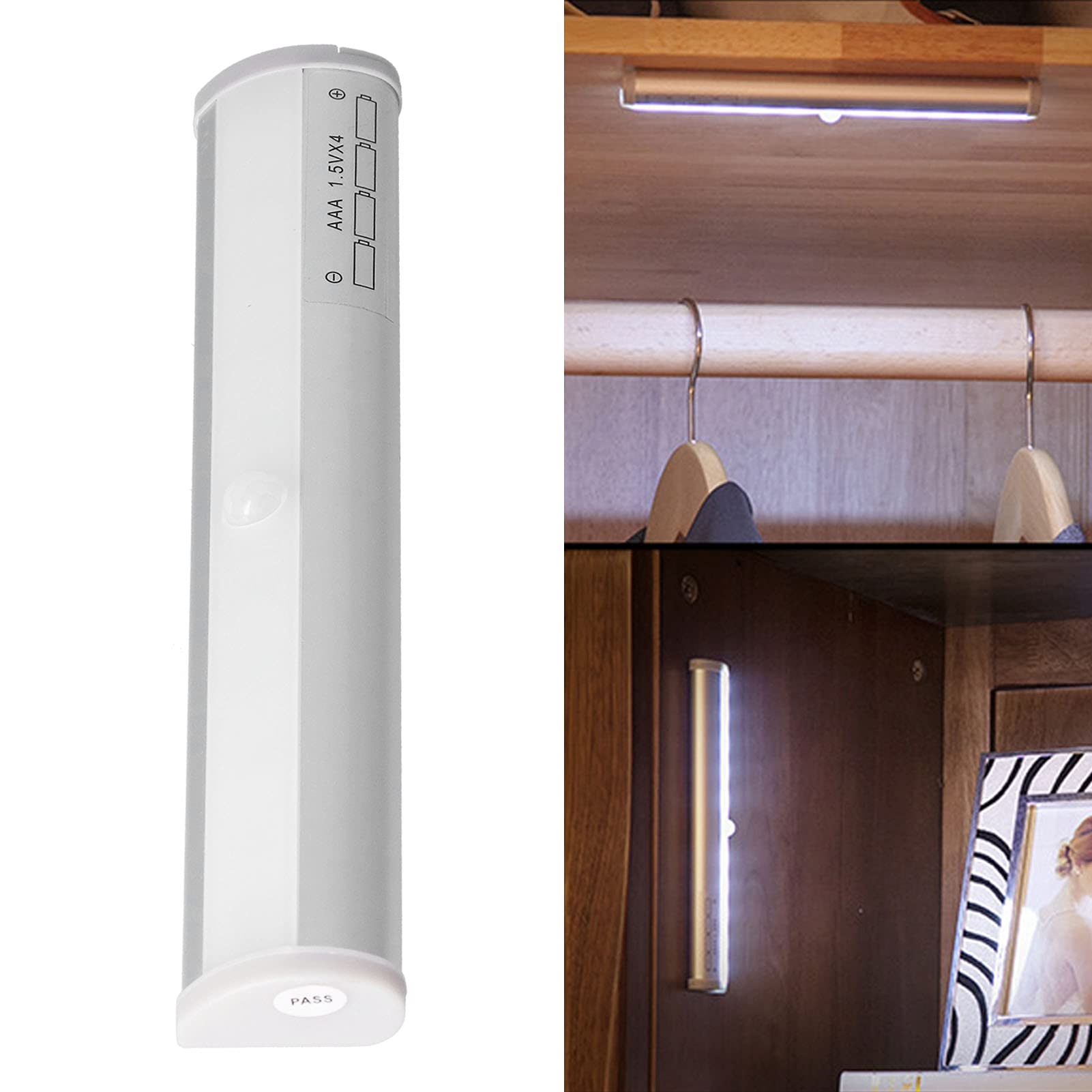 FTVOGUE 10LED Under Cabinet Lights with Motion Sensor - Battery Powered Closet Lighting for Kitchen, Wardrobe, Cupboard (White Light) - Perfect for Nighttime Safety & Convenient Storage Access