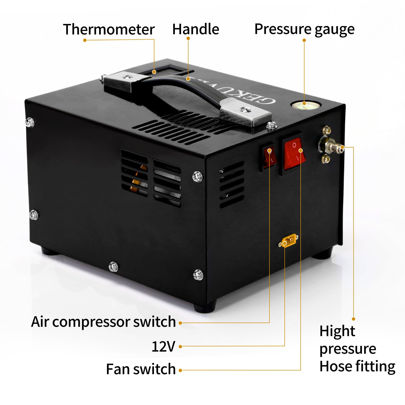 4500PSI PCP Air Compressor - 30MPa Oil-Free High Pressure Pump for PCP Rifles & Paintball Guns | 12V DC/110V AC Dual Power with Built-in Cooling Fan | Portable Airgun Compressor for Hunting, Shooting Sports & Automotive Use
