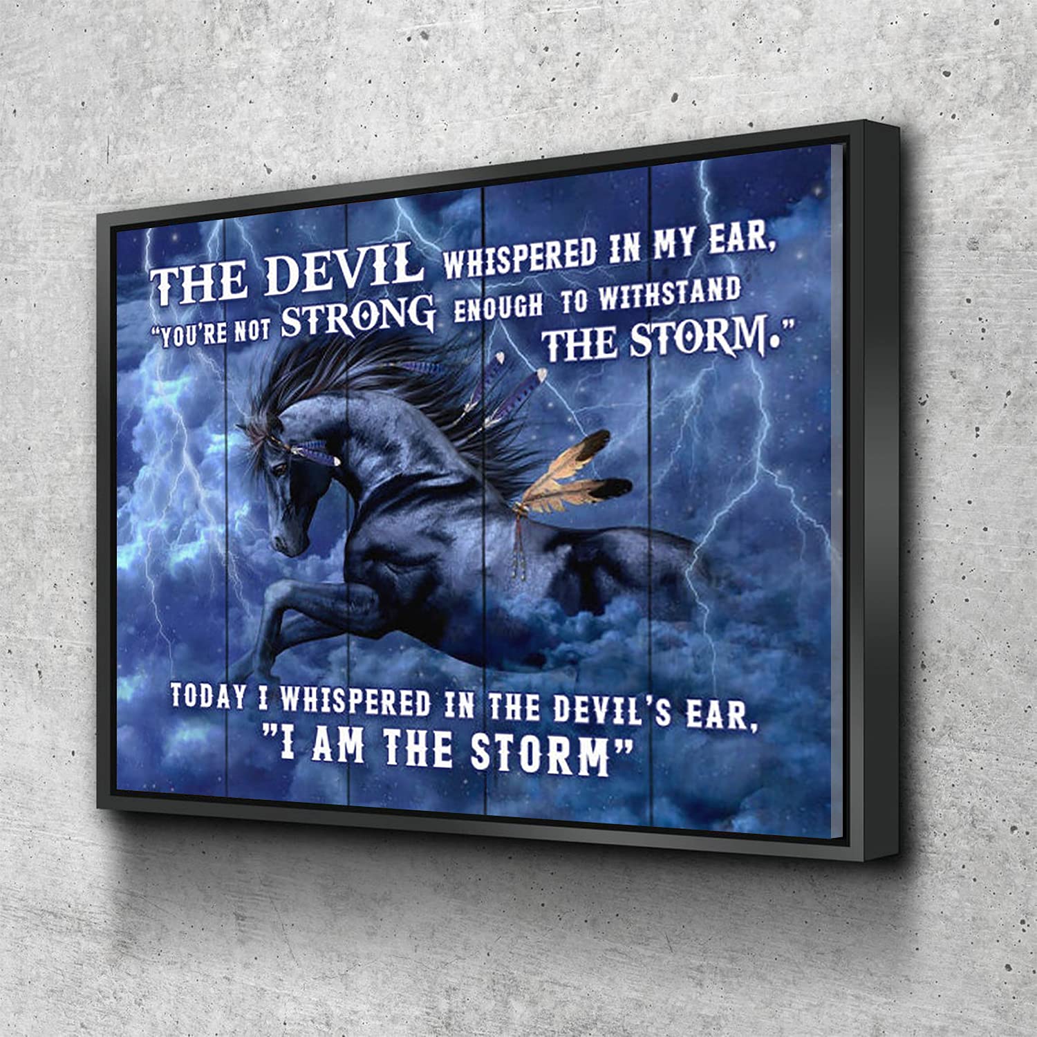 Black Metal Framed Canvas Wall Art - 'I Whisper In The Devil's Ear I Am The Storm' Horse Poster, Farmhouse Sign Modern Print for Home, Office & Apartment Decor - Ready to Hang 18x12 Inches - Perfect for Living Room, Bedroom or Workspace Wall Decor