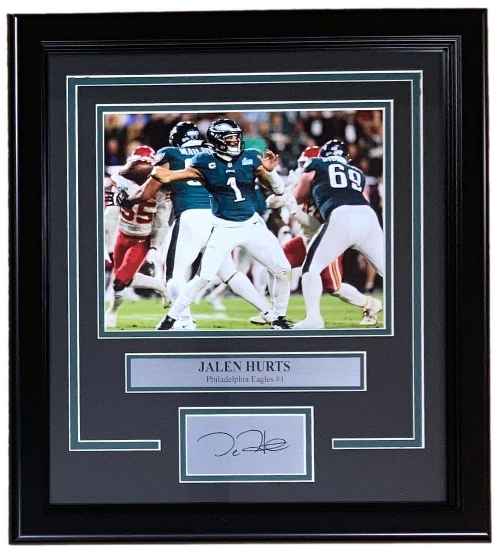 Jalen Hurts Autographed 8x10 Philadelphia Eagles Photo - Framed with Laser Engraved Signature - Perfect for Eagles Fans, Sports Memorabilia Collectors, and Man Cave Decor