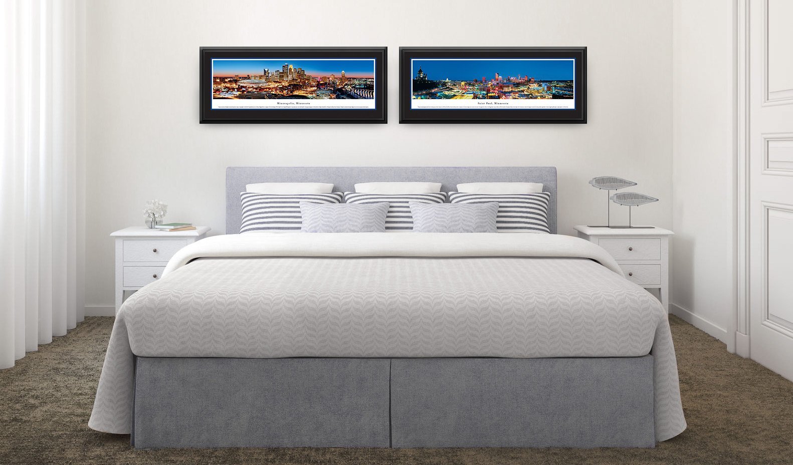 Blakeway Worldwide Panoramas Boston Massachusetts Skyline Poster - Premium Deluxe Framed Wall Art with Double Mat for Home & Office Decor