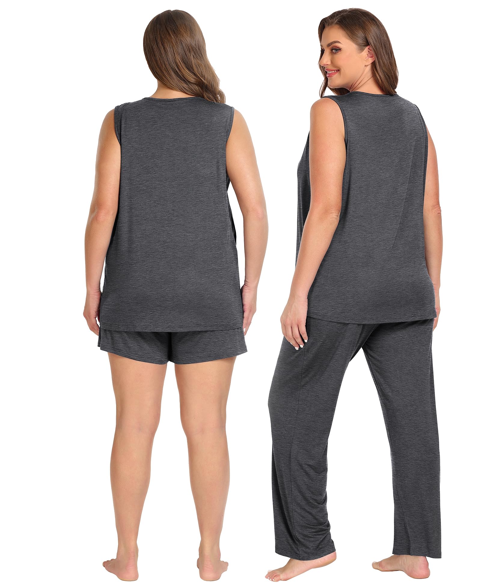 SWOMOG Women's Maternity Pajama Set - 3 Piece Nursing Sleepwear with Pockets, Sleeveless Breastfeeding Pajamas for Pregnancy & Postpartum Comfort - Perfect for Nighttime Nursing, Hospital Stay and Relaxing at Home