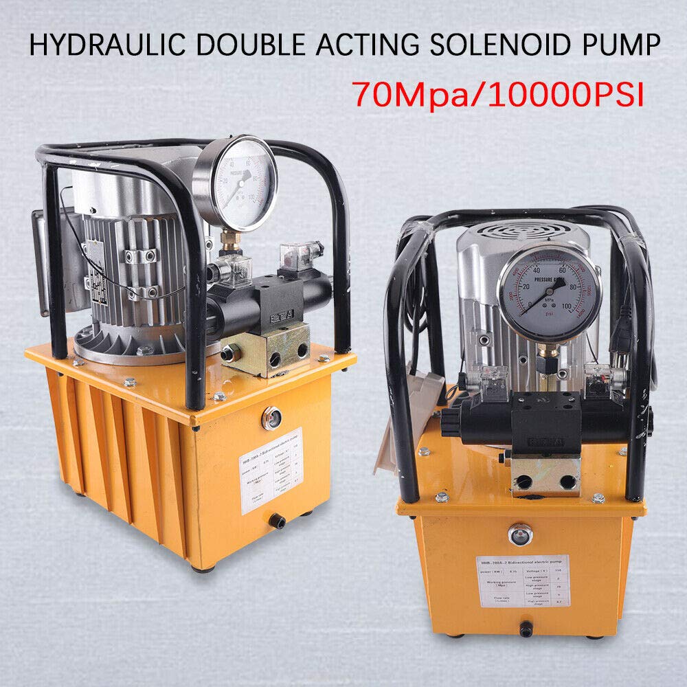 750W 110V Electric Hydraulic Pump with Double Acting Solenoid Valve - 10000 PSI High Pressure, 7L Oil Capacity - Ideal for Automotive Repair, Industrial Machinery, and Heavy Equipment Maintenance