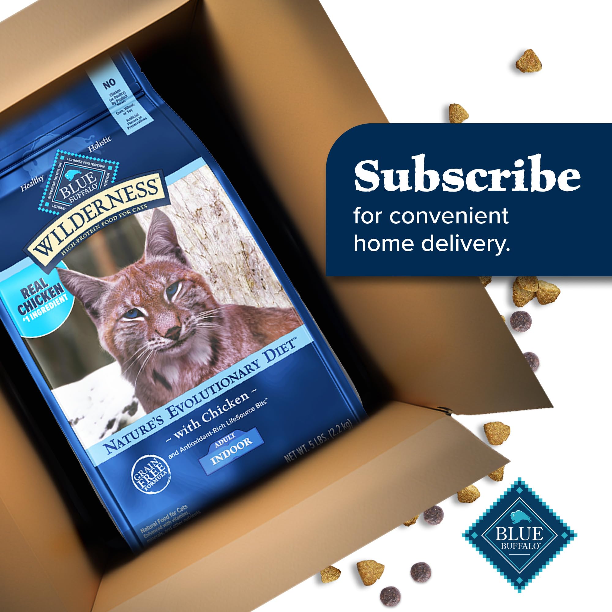 Blue Buffalo Wilderness High-Protein Grain-Free Dry Cat Food for Adult Indoor Cats - Chicken Recipe, 5 lb Bag - Supports Healthy Digestion & Shiny Coat for Indoor Felines