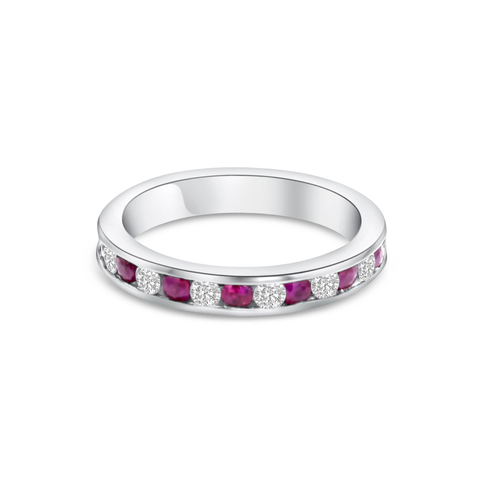 1.00cttw Eternity Diamond & Ruby Wedding Band in 14k White Gold - Perfect for Anniversaries, Engagements, and Bridal Jewelry Gifts