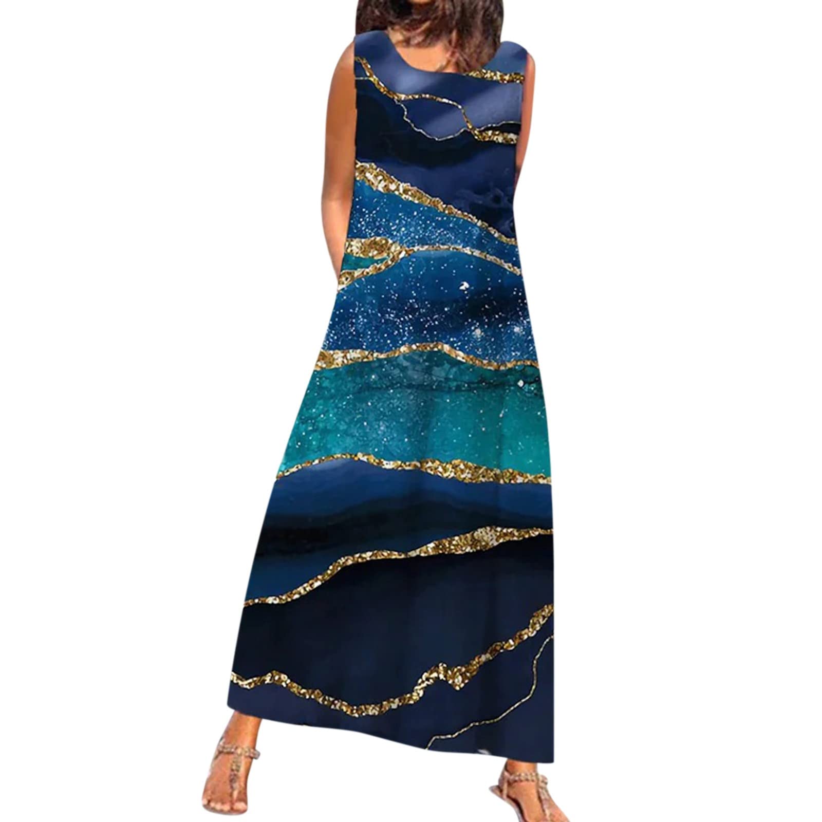 GQFDBS Women's Summer Maxi Dress - Sleeveless Casual Loose Long Hawaiian Beach Dress | Perfect for Vacations, Beach Parties & Summer Outings