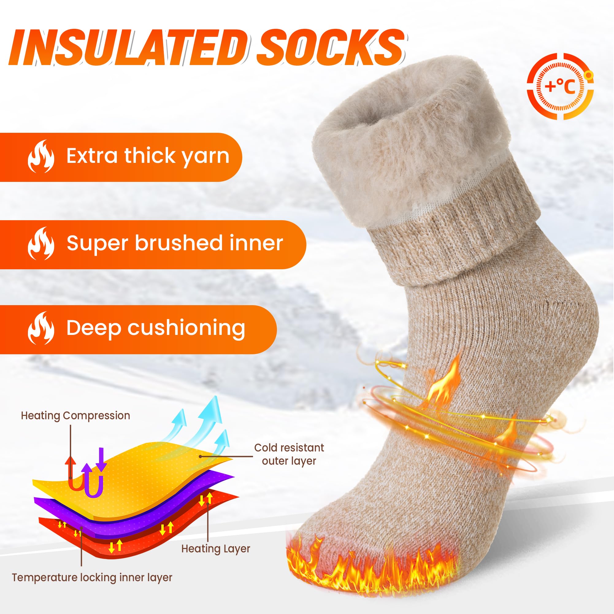 DoSmart Women's Thermal Ski Socks - Thick Winter Boot Socks for Cold Weather (3 Pairs) - Perfect for Skiing & Outdoor Activities