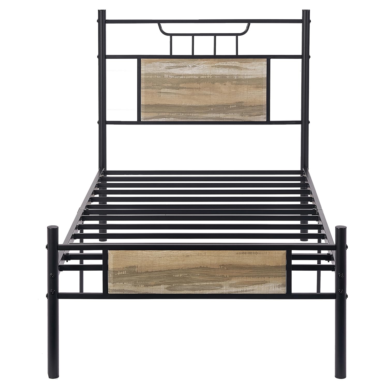 VECELO Twin Size Bed Frame with Wood Headboard - Sturdy Metal Slats Support, No Box Spring Needed, Easy Assembly, Slate Grey - Perfect for Kids Rooms, Guest Bedrooms & Small Spaces