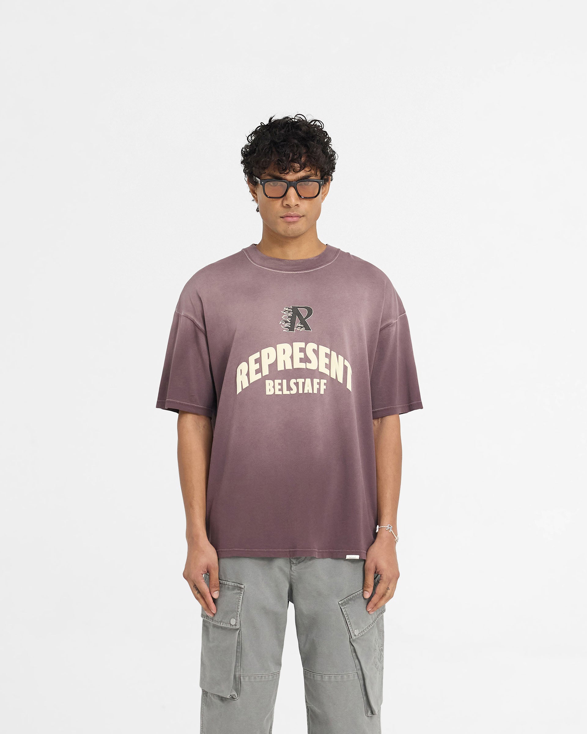 Represent X Belstaff Flame Phoenix Graphic T-Shirt - Plum Purple Casual Tee for Men | Streetwear Fashion, Everyday Wear & Outfit Styling