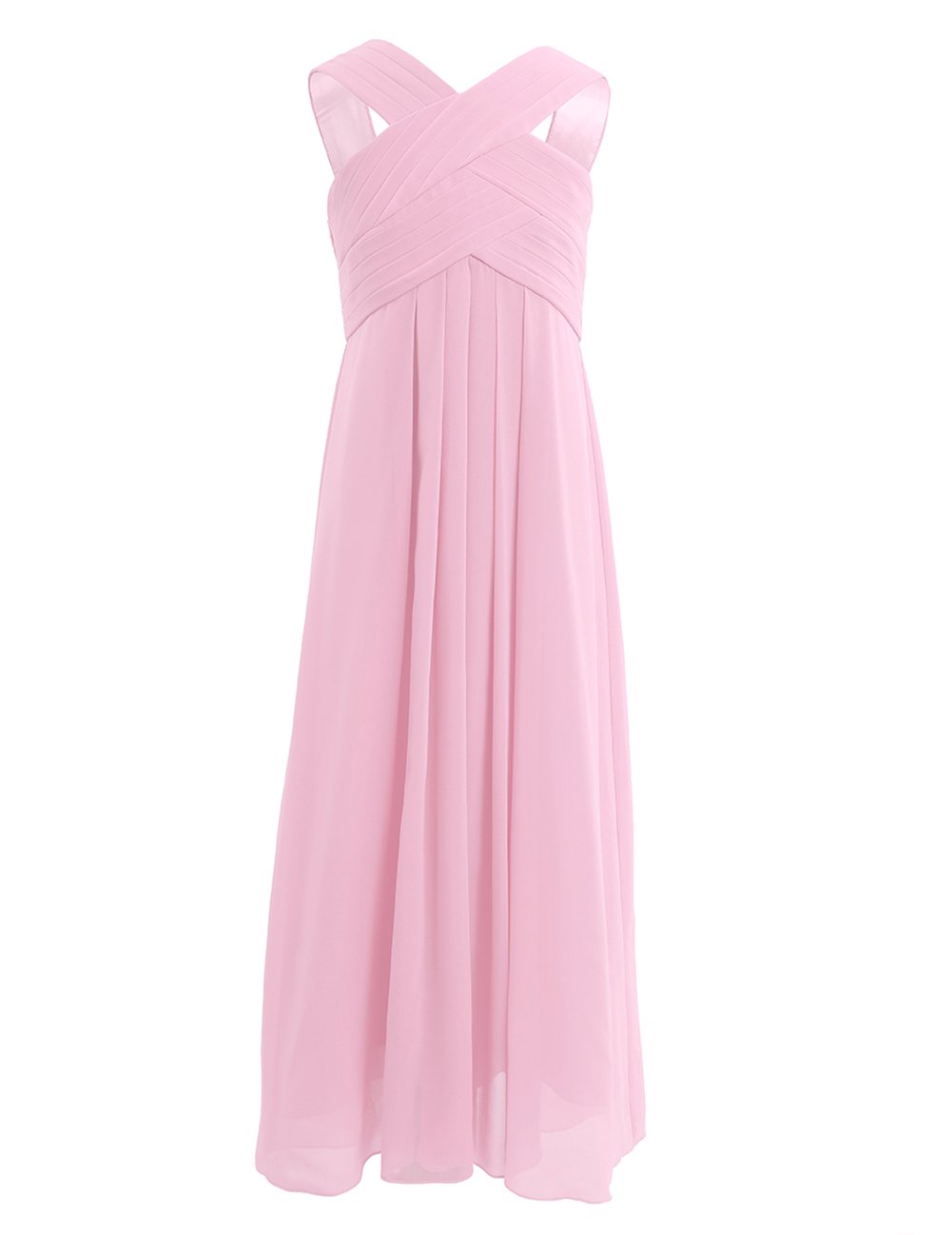 Elegant Girls Chiffon Criss Cross Straps Pleated Flower Girl Dress for Formal Events, Prom & Weddings – Perfect for Flower Girls, Pageants, and Special Occasions