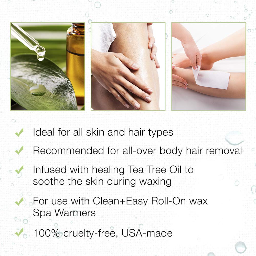 Tea Tree Creme Wax Refill for Facial & Body Hair Removal - 3 Pack | Large, Clean & Easy Wax Strips | At-Home Salon Waxing for Smooth Skin