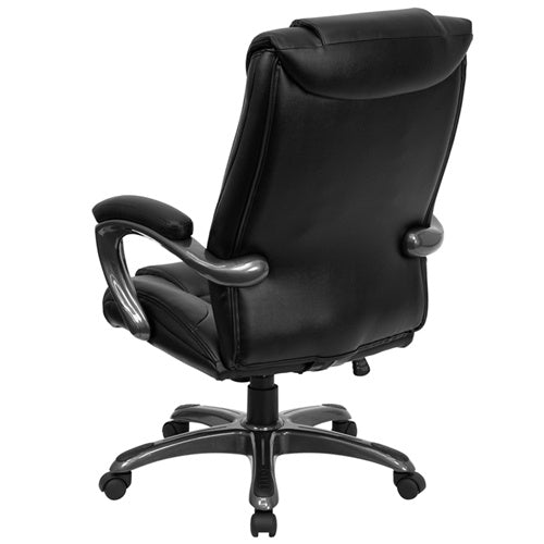 Premium FLASH Oma High Back Executive Office Chair - Black LeatherSoft Upholstered Ergonomic Swivel Chair with Adjustable Arms & Smoke Metal Base | Perfect for Home Office, Gaming & Workspace Comfort