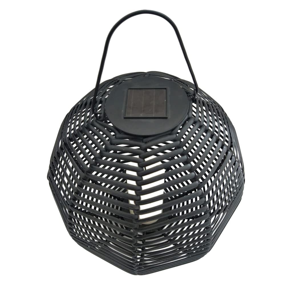 Solar Powered Outdoor Hanging Lantern - Black Wrought Iron Round Decorative Landscape Light for Garden, Patio, Pathway - Weather Resistant & Energy Efficient Night Lamp for Backyard, Porch, Deck Decor