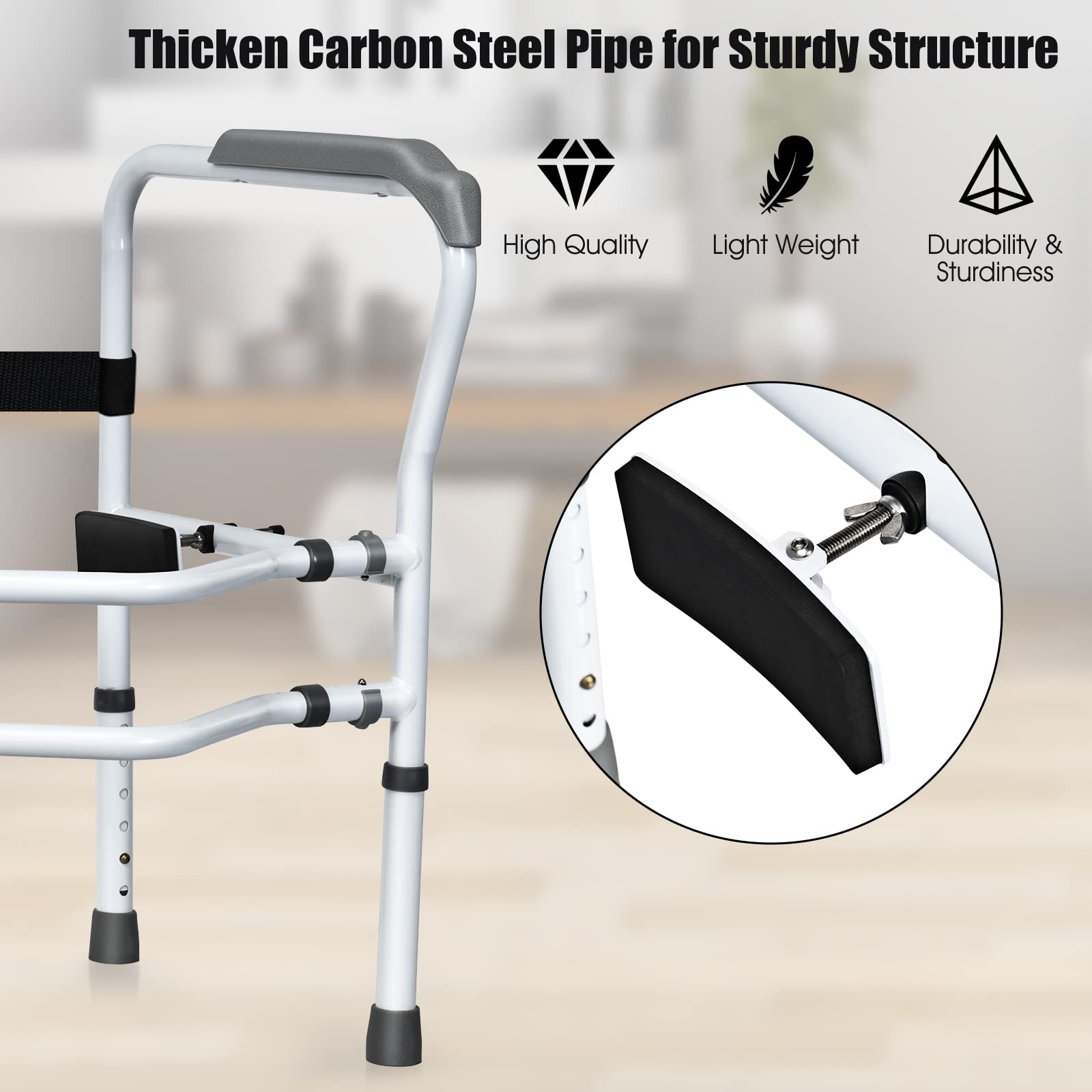 Adjustable Toilet Safety Rail - 300lbs Capacity Rotatable Bathroom Armrest with Clip, Height & Width Assist Frame for Elderly & Disabled - Ideal for Commode Handrails & Grab Bars - Perfect for Bathroom Safety & Mobility Support