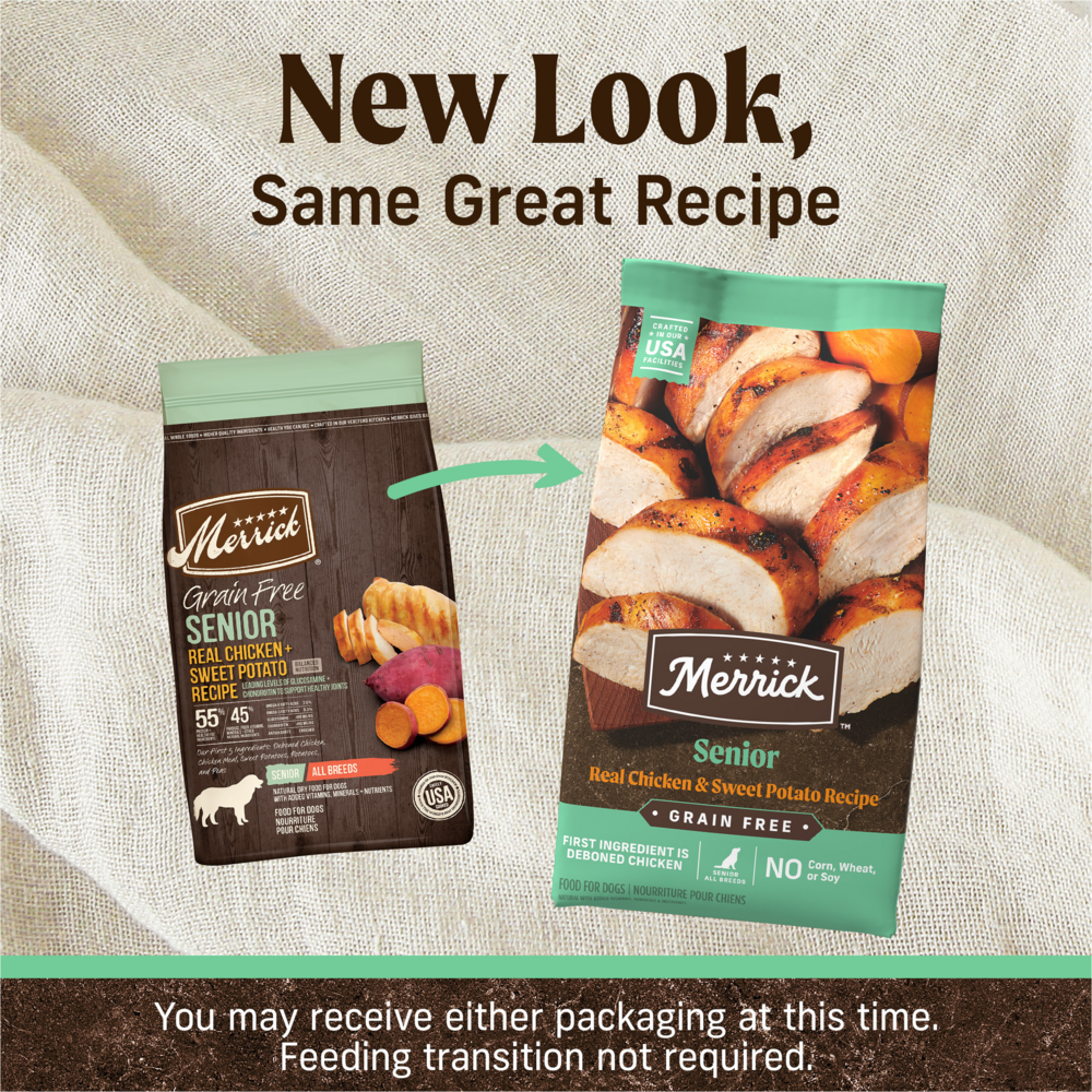 Merrick Senior Dry Dog Food - Grain Free Real Chicken & Sweet Potato Recipe for Older Dogs | Healthy Senior Dog Food for Joint Support & Digestion | Perfect for Aging Dogs with Sensitive Stomachs