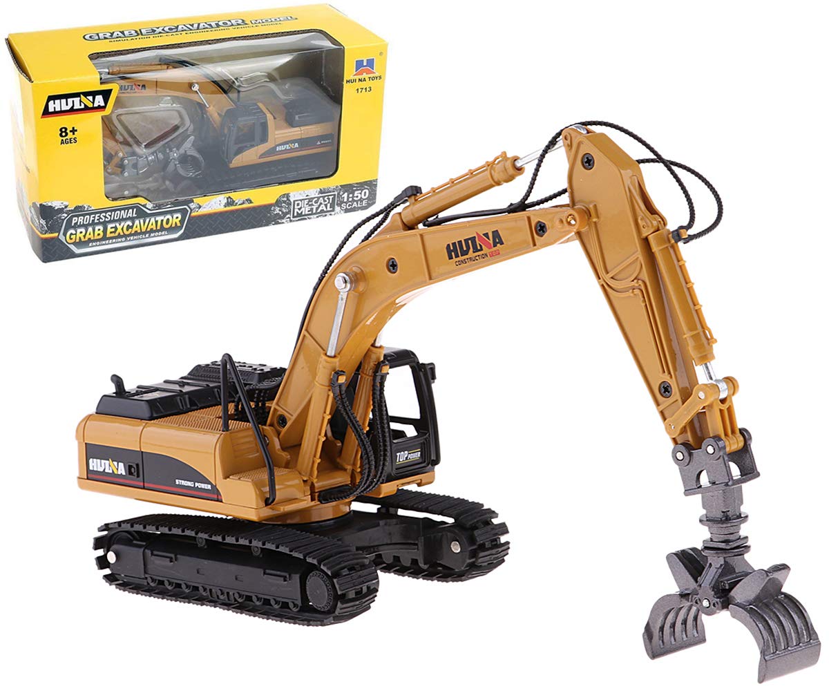 Gemini & Genius 1/50 Scale Heavy Metal Construction Vehicle Toy - Timber Grab Excavator Alloy Model for Wood/Building Material Handling | Kids Gift, Engineering Toy Collection & Home Decoration | Perfect for Playtime, STEM Learning & Construction-Themed Room Decor