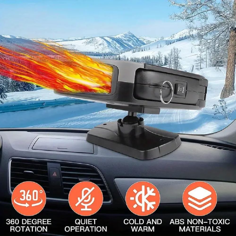 12V 200W Portable Car Heater & Defroster - Dual Mode Windshield Defogger with 360° Rotation & Cigarette Lighter Plug (Black) | Fast Heating for Winter Driving & Emergency Car Warmth