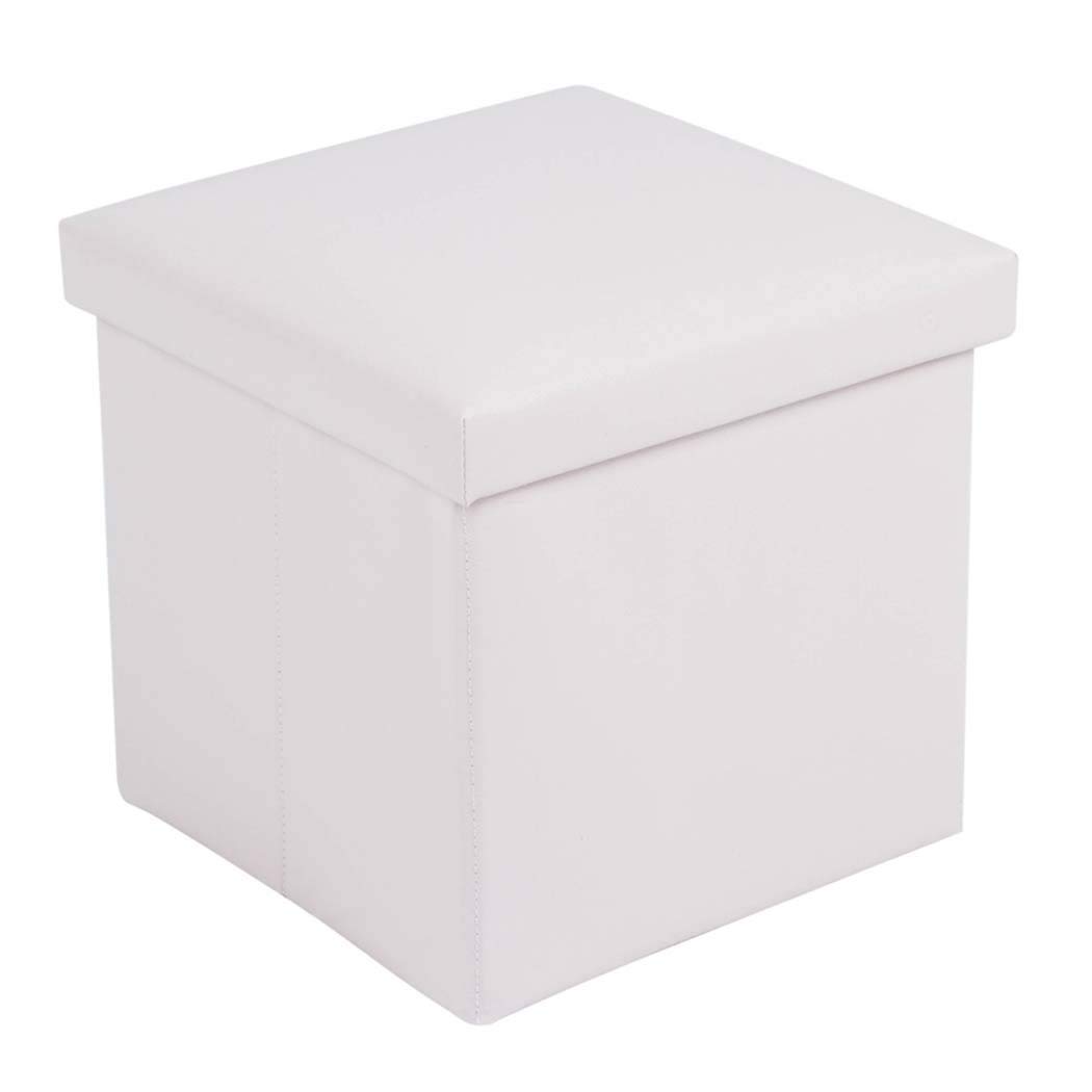 DPPAN Foldable Storage Ottoman Stool Cube - White Faux Leather Multi-Functional Footrest Seat with Hidden Storage | Perfect for Bedroom, Living Room Sofa & Under Bed Organization (30x30x30cm)