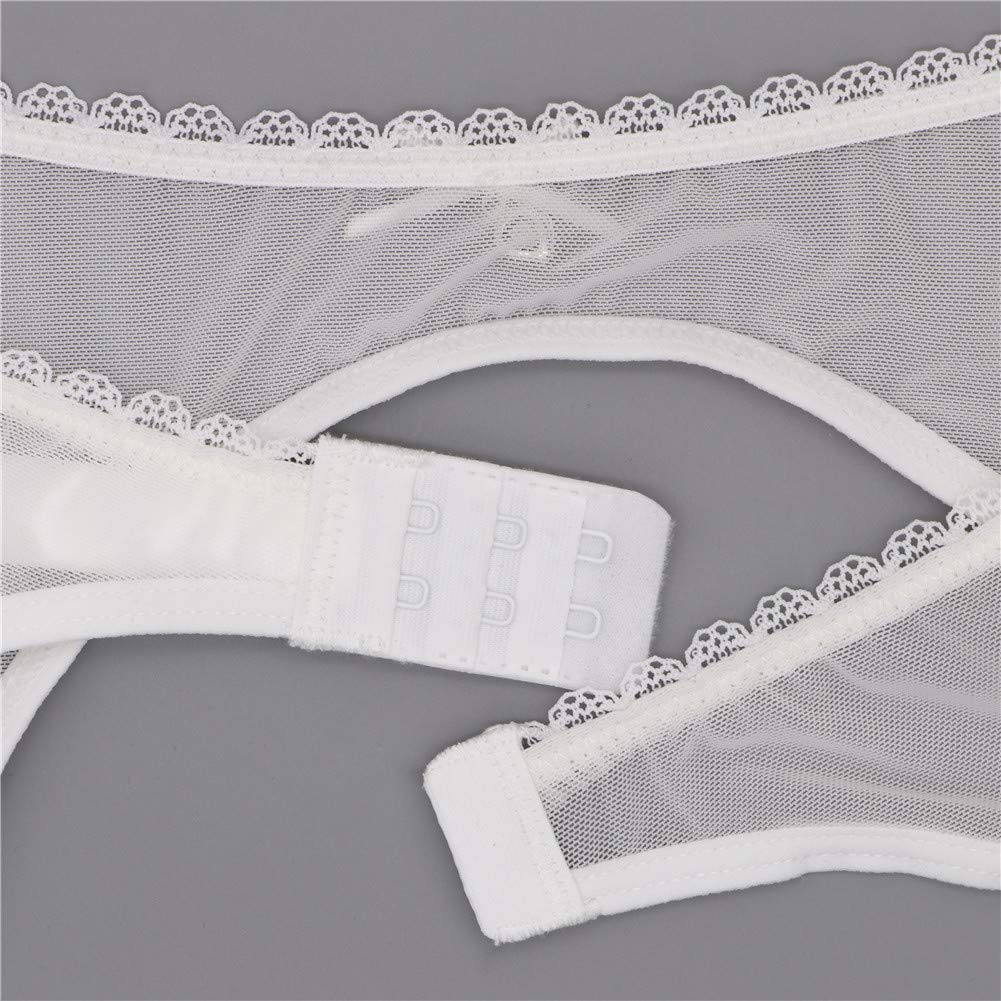 Sexy Sheer Unlined Bra & Panty Set with Garter Belt & Stockings - 4 Piece Transparent Lingerie for Sensual Nights & Special Occasions