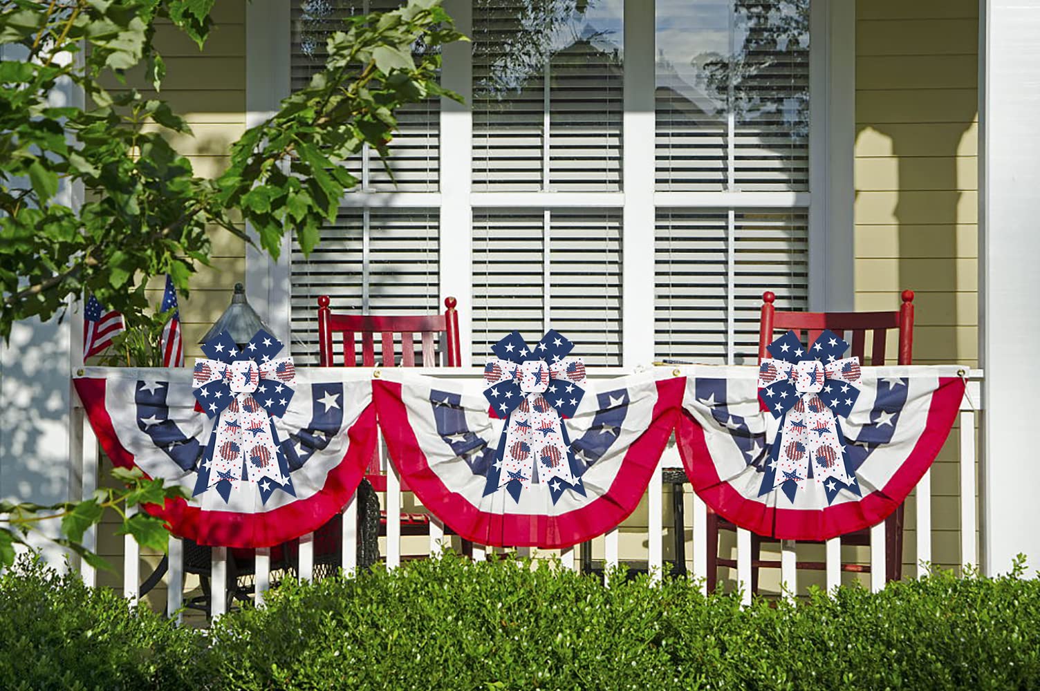 4th of July Wreath Bows - Patriotic American Flag Burlap Bows for Front Door & Memorial Day Decor