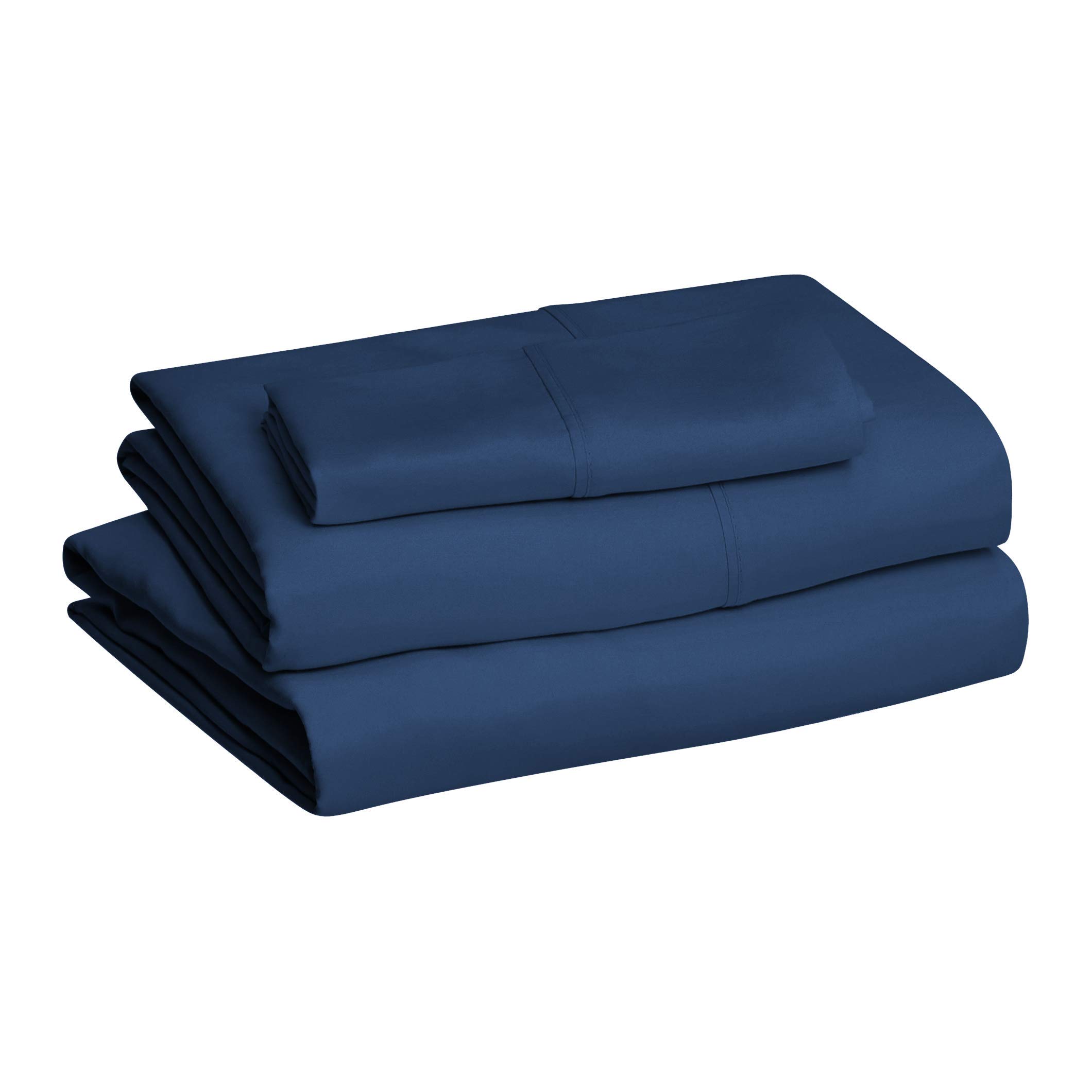 Premium 800 Thread Count 100% Extra Long Staple Cotton 4-Piece Twin Sheet Set - Navy Blue Sateen Weave Deep Pocket Bedsheets (Fits 14
