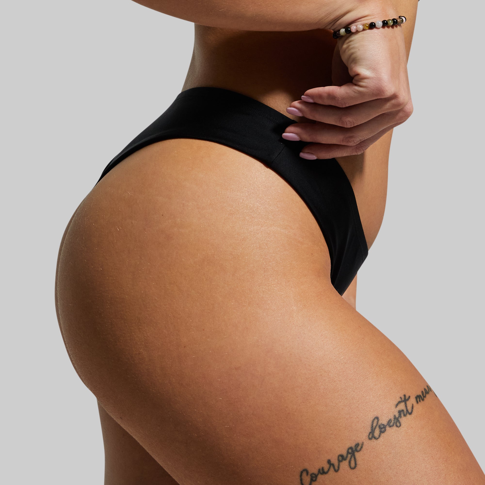 Sun Seeker Cheeky Thong Bikini Bottom - Black - High Waisted Swimwear for Women, Perfect for Beach, Pool, and Summer Vacation