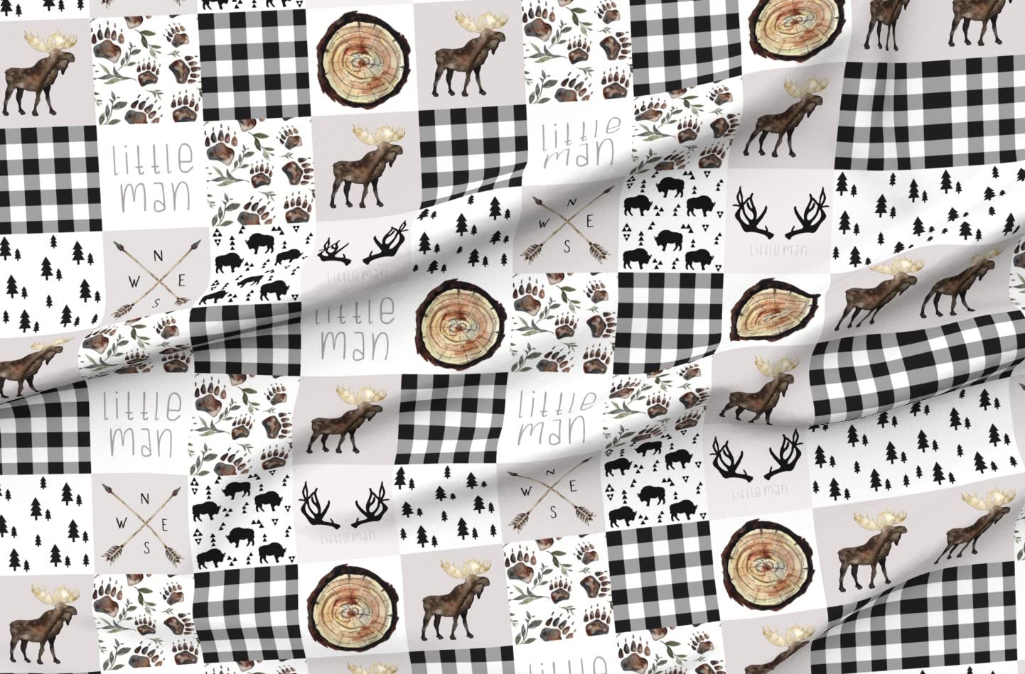 Woodland Plaid Buffalo Cheater Quilt Fabric - Printed on Soft Minky Fabric - Perfect for Baby Blankets, Quilt Backing & Sewing Projects - Fat Quarter Size - Featuring Moose & Bison Design - Ideal for Nursery Decor, DIY Crafts & Cozy Home Textiles