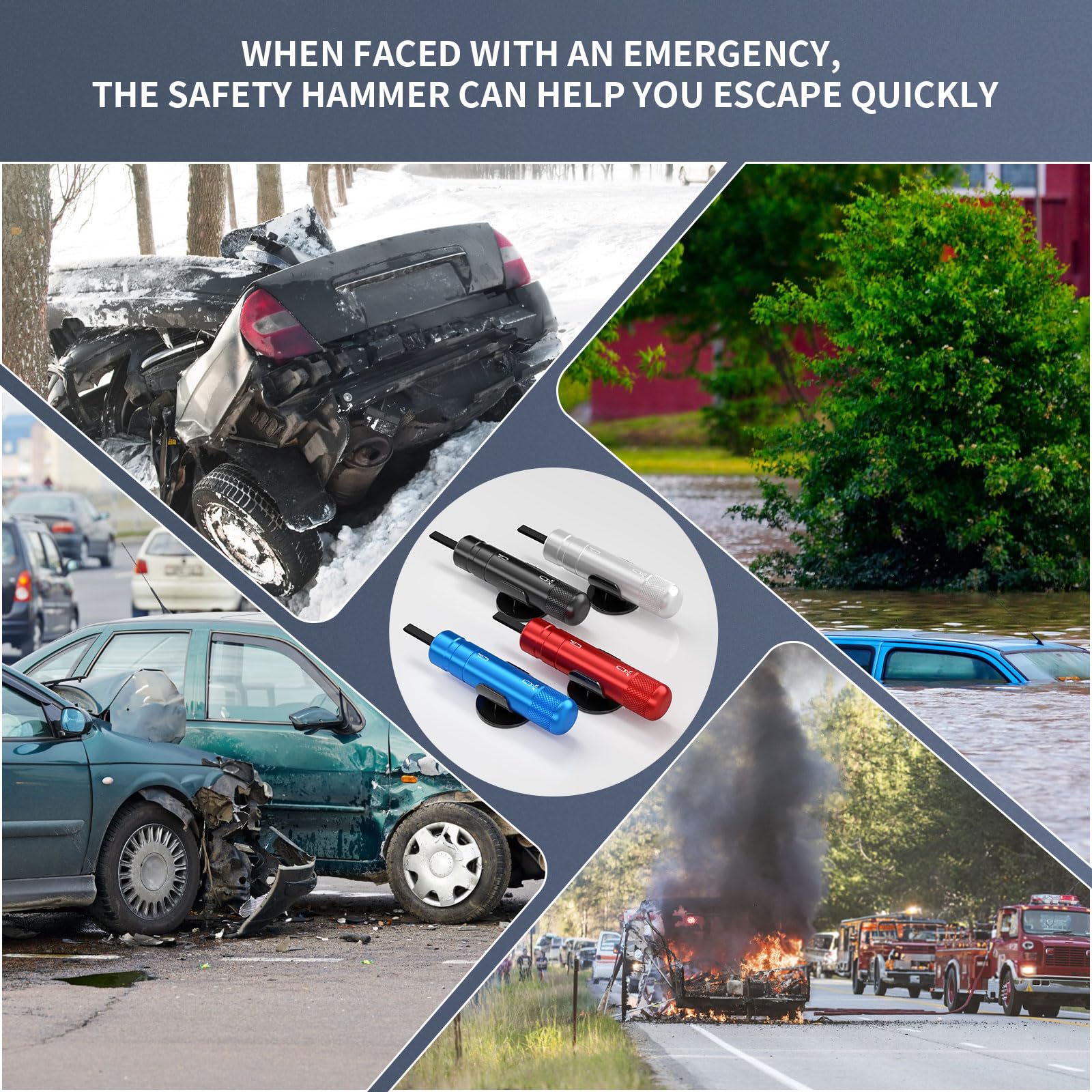4 Pack Safe Hammer Car Window Breaker & Seatbelt Cutter - 2-in-1 Emergency Escape Tool for Vehicles - Shatter Tempered Glass & Cut Seatbelts Quickly - Ideal for Cars, Trucks, SUVs & Emergency Kits (SYQK-1)