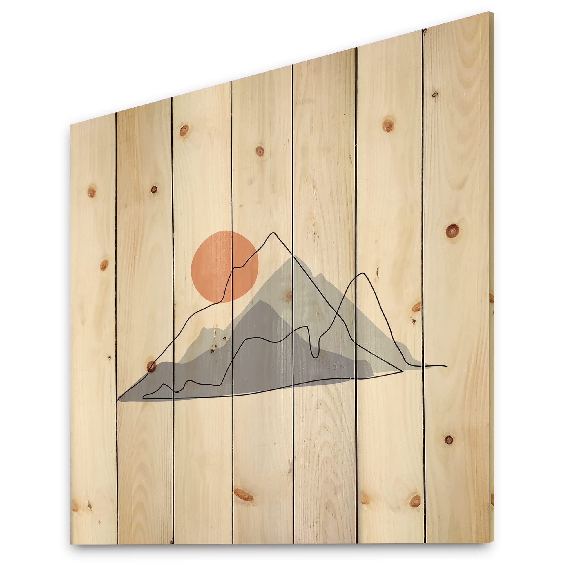 Abstract Mountainscape with Red Moon - Modern Wood Wall Art Decor, Blue Contemporary Wood Panel, Large Pine Wood Wall Hanging for Living Room & Bedroom