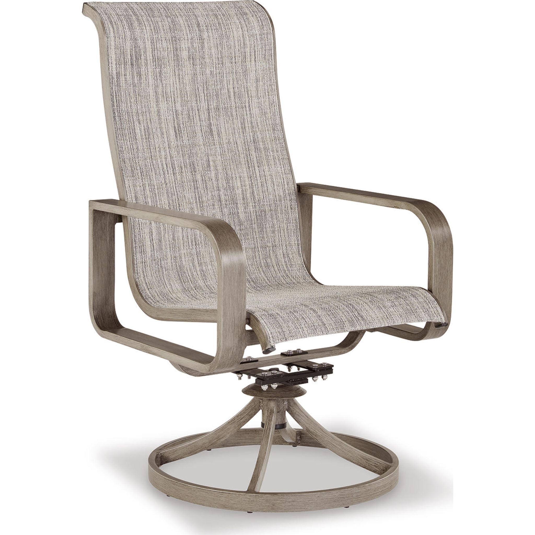 2-Pack Beige Outdoor Sling Swivel Chairs for Patio, Beach, Poolside & Backyard Relaxation - Water-Resistant Wicker Rattan Lounge Chairs with Comfortable Cushions