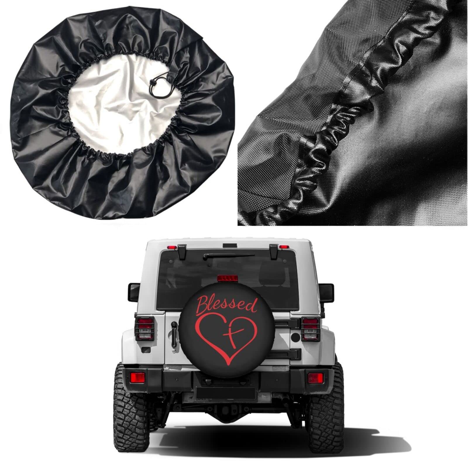 Blessed Heart with Cross Spare Tire Cover - 17 Inch Dustproof Wheel Protector for Trailers, RVs, SUVs & Vehicles | Perfect for Road Trips & Outdoor Adventures
