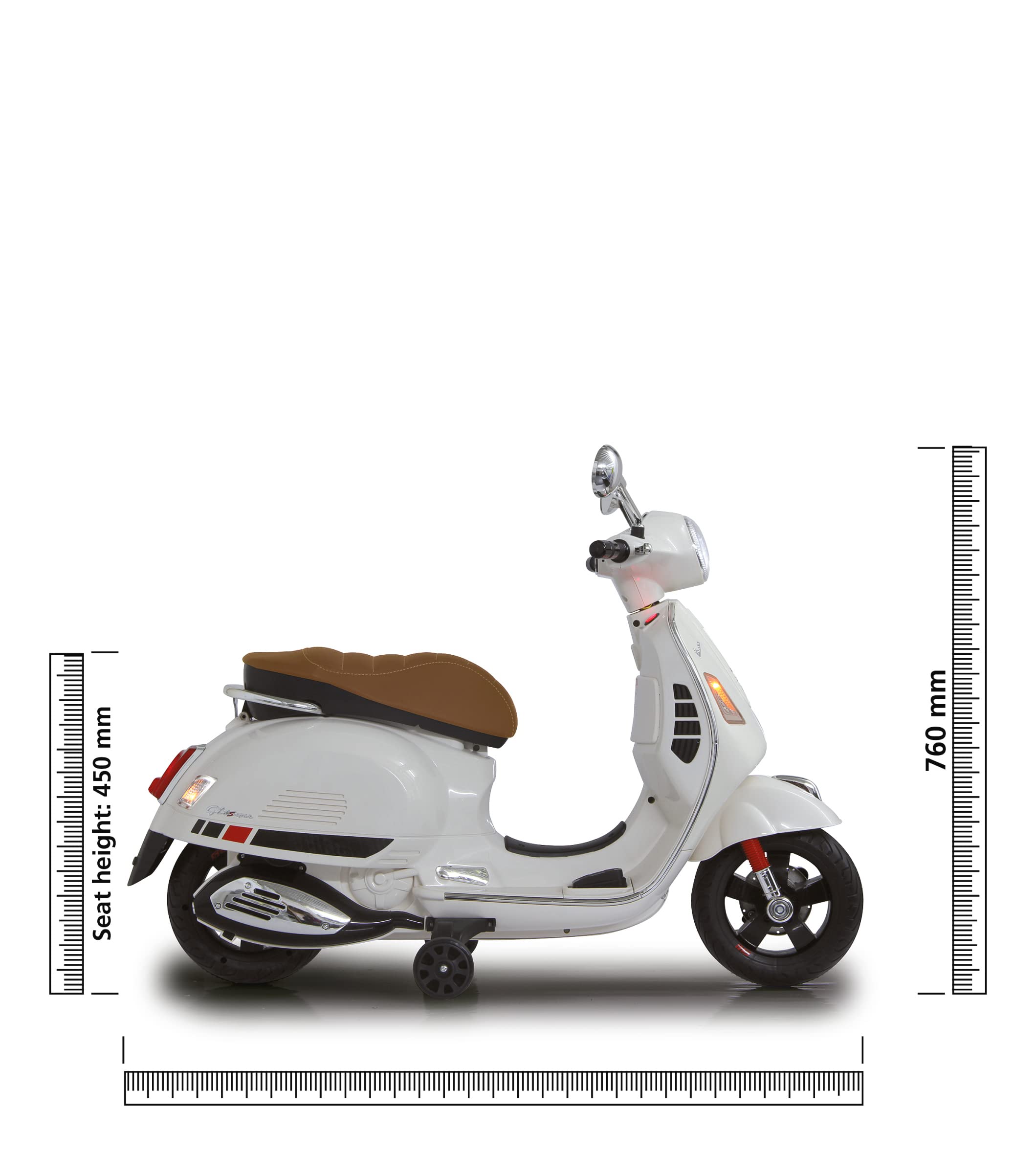 Jamara 460346 - 12V Kids Ride-On Vespa Scooter with Powerful 500mA Battery, LED Headlight, SD/AUX/USB Ports & Ultra-Grip Wheels – Perfect for Indoor & Outdoor Play, Birthday Gifts for Boys & Girls Ages 3-8
