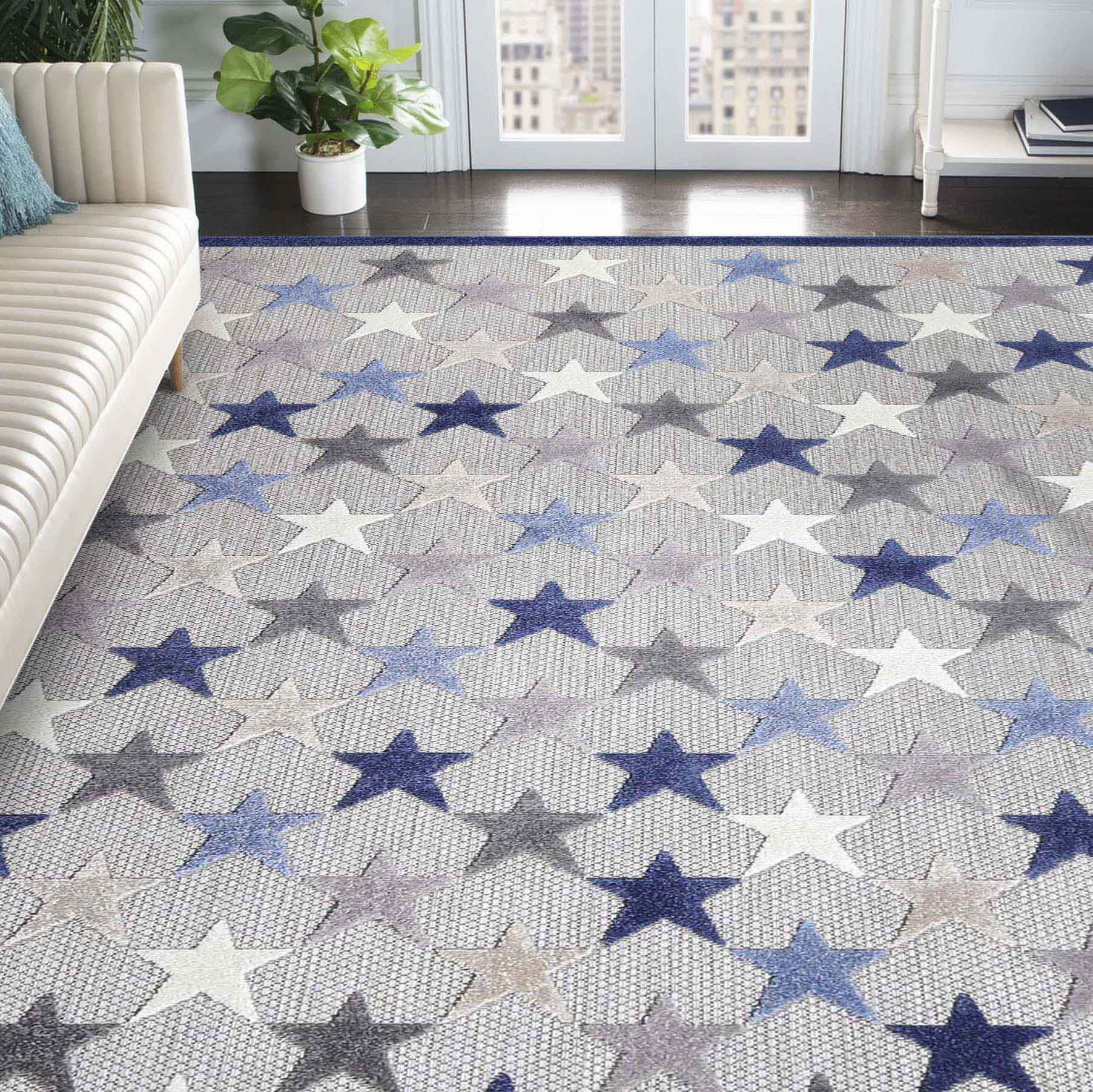 Juniper Modern Stars Area Rug - Soft Indoor/Outdoor Carpet for Living Room, Bedroom, Patio - Non-Slip Decorative Floor Mat for Home & Office