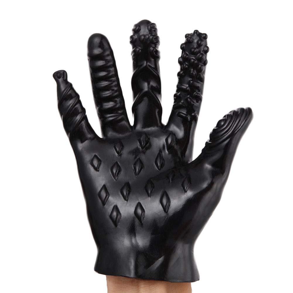 SUBINA Sensual Massage Gloves for Couples - Soft Ribbed Teasing Gloves for Male & Female - Flirting & Intimate Massage Tool - Black (A-Black) - Perfect for Romantic Evenings & Couples Play